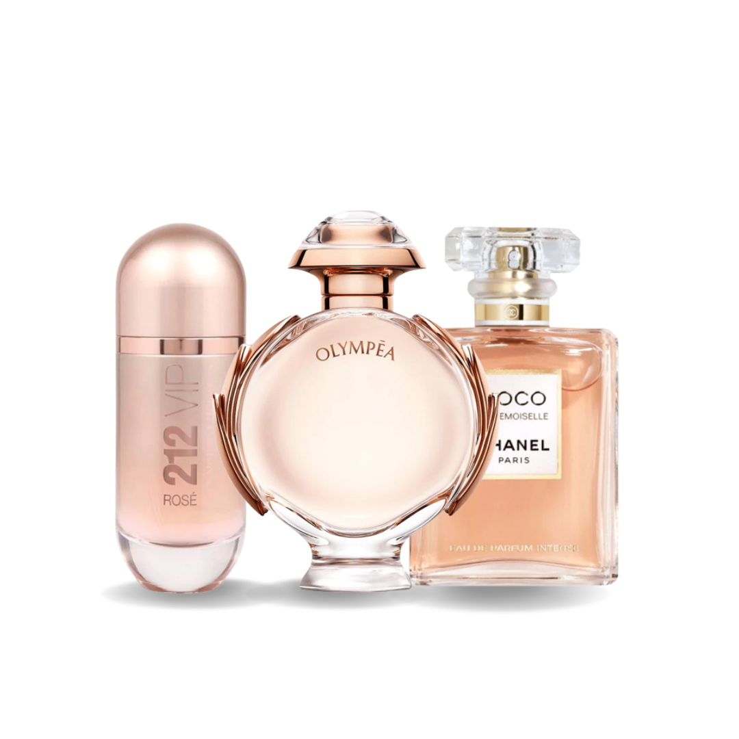 Combo van 3 Geuren - 212 VIP Rosé van Carolina Herrera, Olympéa van Paco Rabanne en Coco Mademoiselle van Chanel [100 ml elk]